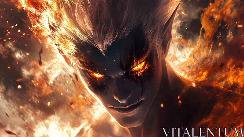 Inferno-eyed warlock rising from a storm of molten dusk.