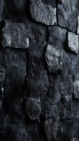 Glimmering dark stone wall with moody, sculpted texture.