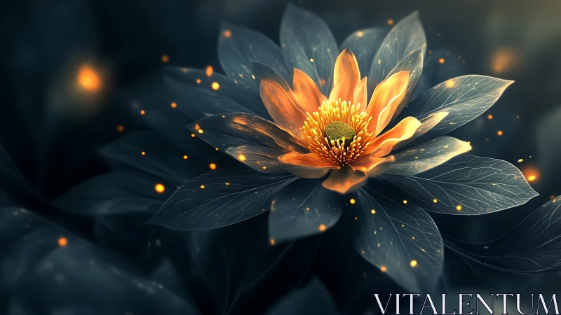 Luminous Lotus with Particle Effects and Glowing Center Detail