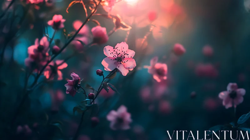 Pink Blossoms Glowing at Sunset.