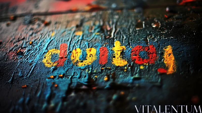 Macro analysis of textured neon graffiti typography surface.