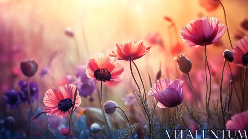 Poppies Ablaze in Honeyed Twilight Garden Glow.