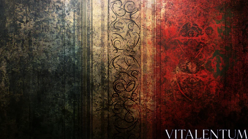 Grungy textured background with ornate vertical pattern.
