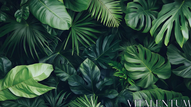 Dense overlapping tropical foliage fills the frame uniformly