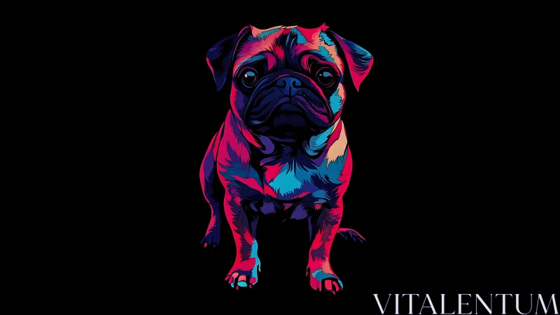Neon color vector illustration depicts stylized pug on black background