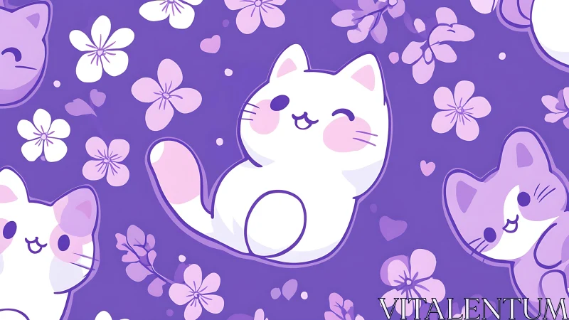 Whisker-Blessed Cats in Floral Reverie.