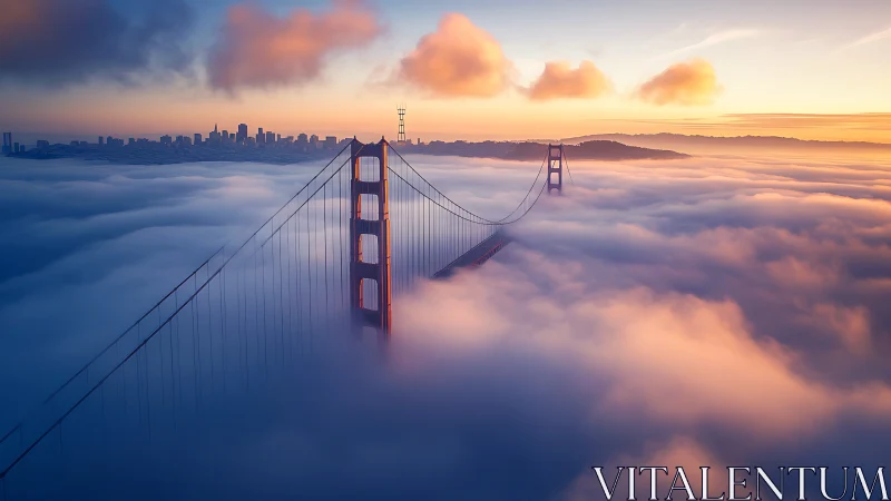 Sunrise fog crowns the bridge in cotton-soft Pacific light