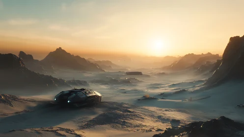 Star-crawler at dawn on a frozen desert frontier world.