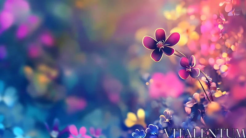 Bokeh Depth Field Rendering With Luminescent Pink Flower Silhouettes