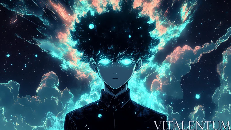 Stellar-energized psychic silhouette under eruptive nebulae.