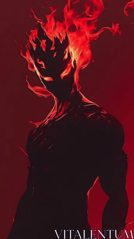 Volumetric flame humanoid silhouette with molten contours