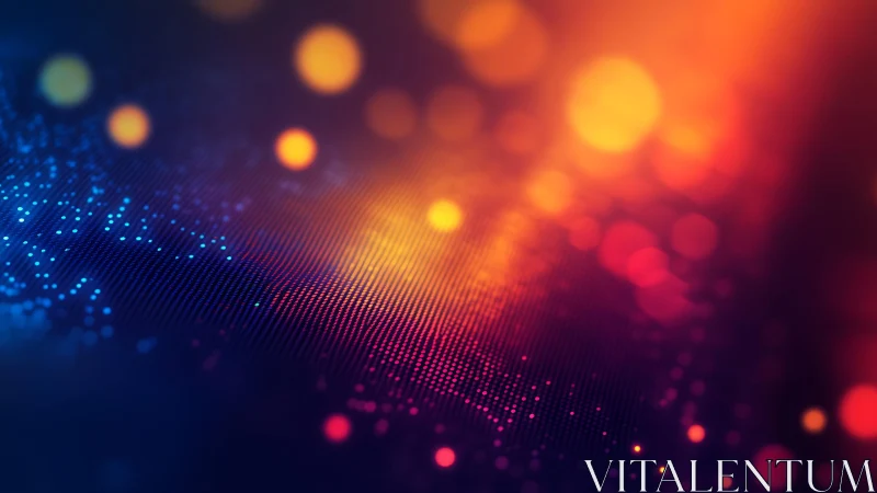 Abstract digital landscape with glowing dots and vibrant bokeh lights.