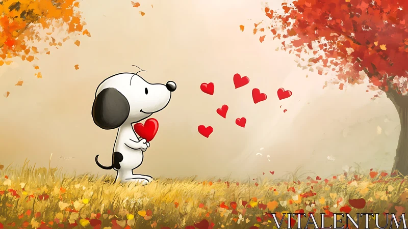 Snoopy Sends Love Among Autumn Leaves.