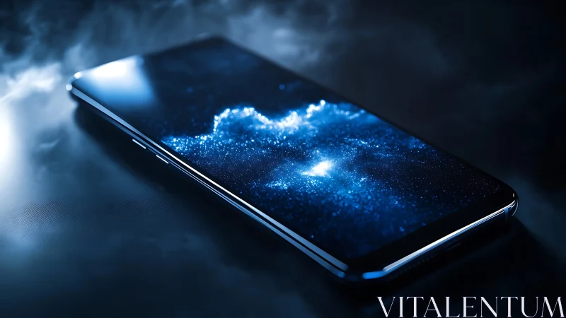 Edge lit smartphone with cosmic OLED display on dark vapour
