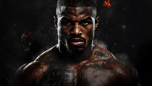 Athletic Portrait with Dynamic Lighting and Water Spray Effect.