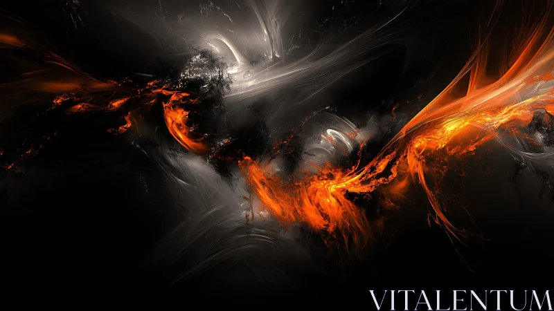 Molten orange plasma streaks through dark fractal void.