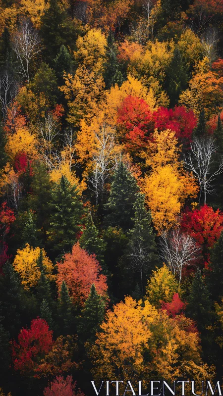 Multispectral autumn canopy matrix with mixed deciduous conifers.