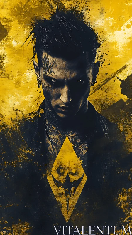 Shadow-marked rebel framed in bold yellow chaos.