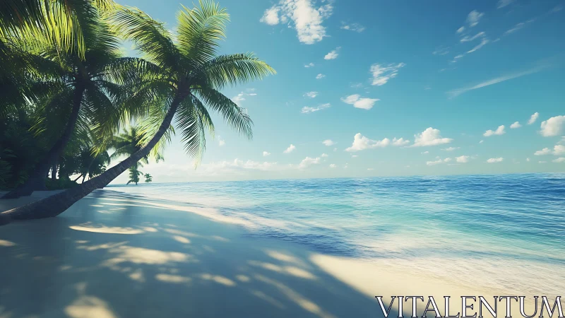 Tropical Beach Paradise: Palm-Shaded Sandy Shore.