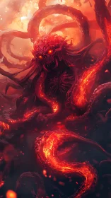 Infernal tentacled horror in high-contrast digital painting.
