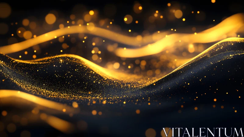 Glowing Golden Particle Waves on a Dark Abstract Background.