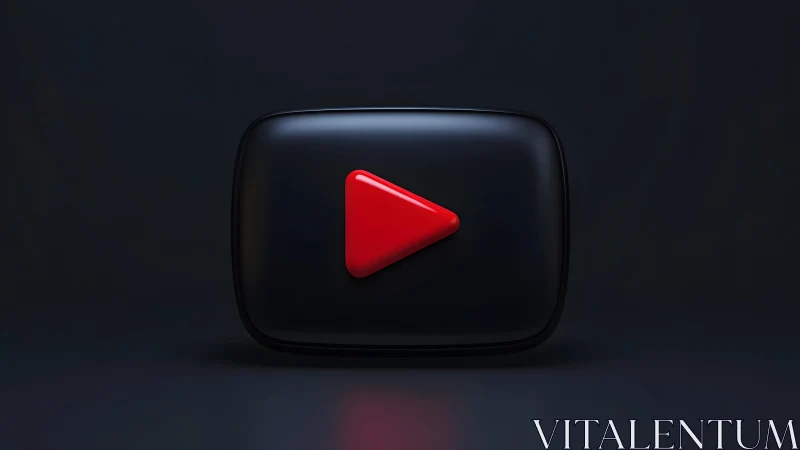 Glossy 3D YouTube Play Button Icon on Dark Background.
