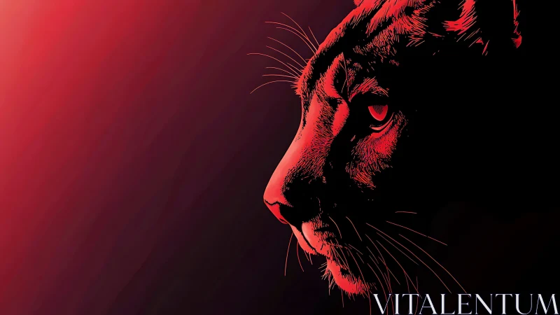 Red neon panther profile against deep shadowed backdrop.