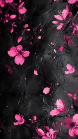 Pink Petals Cascade Against Textured Black Surface.