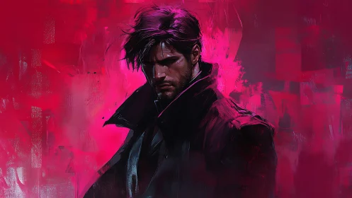 Brooding noir figure in magenta atmospheric digital portrait