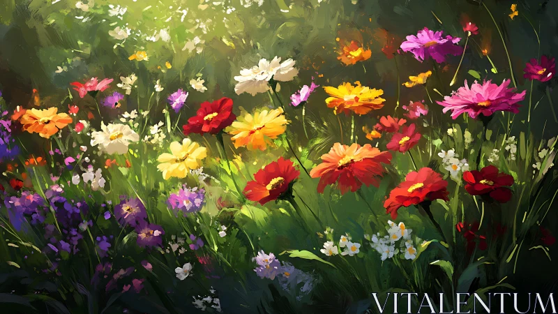 Vibrant Garden Blooms in Radiant Sunlit Splendor