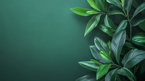 Botanical leaf cluster against monochrome matte green field.