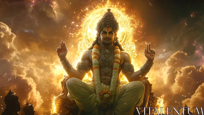 Radiant celestial deity seated in golden cosmic light.