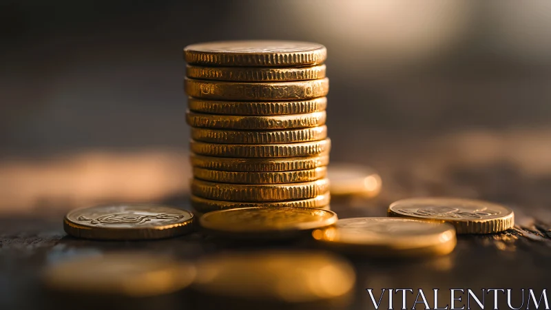 Golden coins rest in a warm, softly glowing stack of savings