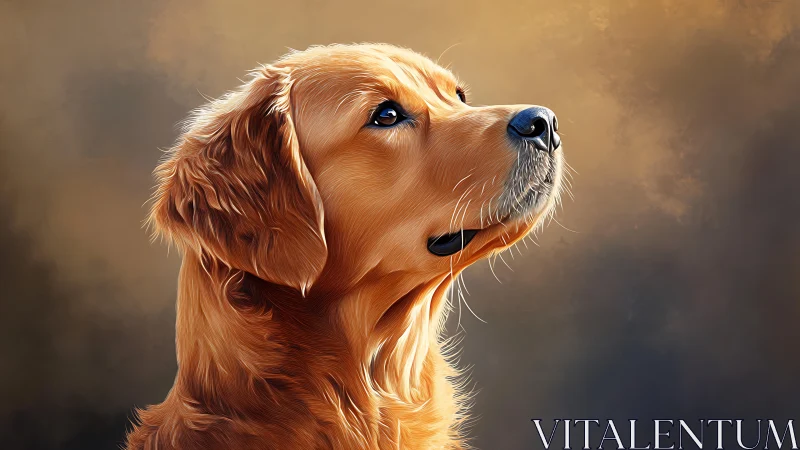 Golden retriever portrait in high-detail digital painting profile