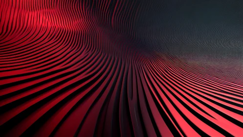 Flowing red light waves curve across a dark abstract void