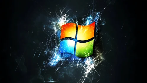 Chromatic window emblem with shattering luminous energy field.