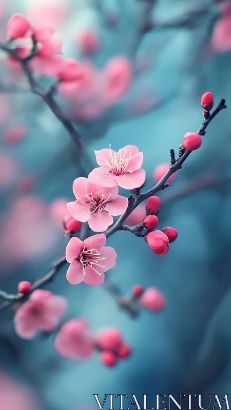 Pink Cherry Blossoms in Soft Focus Bloom.
