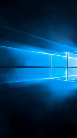 Glowing blue window beams opening a calm digital horizon.