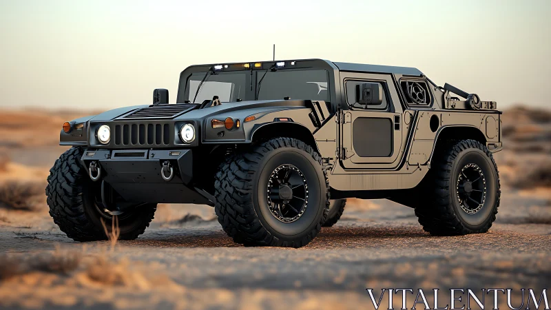 Off-road military-style SUV rendered in desert scene.