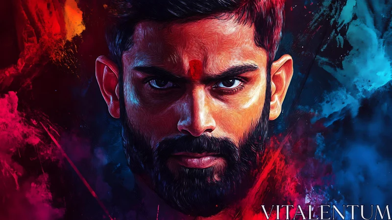 Digital male portrait rendered with high contrast lighting