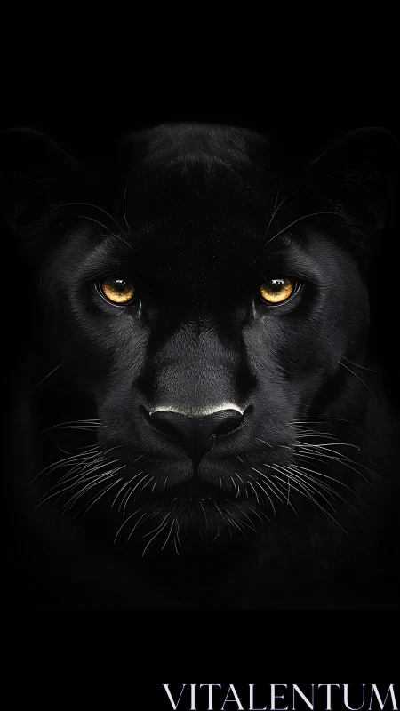 Black Panther with Golden Eyes Against Dark Background