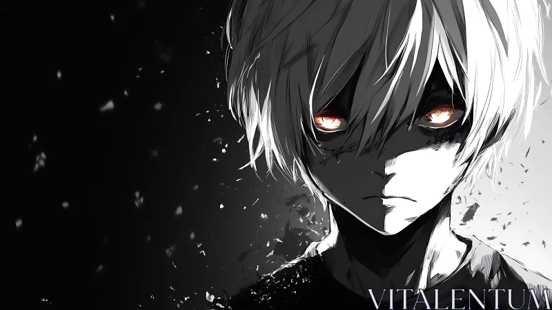 Ashen-eyed boy divides shadows and light with a stare.