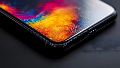 Close-up of Modern Smartphone with Vivid Abstract Display Art.