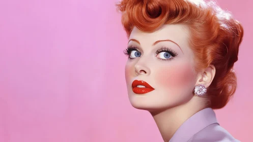 Retro siren in sherbet pink, glazed in midcentury glamour.