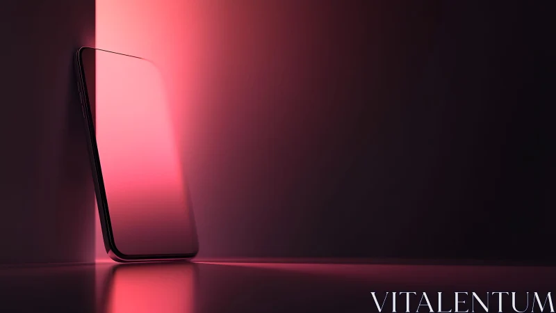 Sleek modern smartphone leaning on wall with dramatic pink light.
