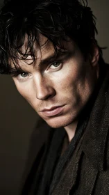 Intense close-up portrait captures brooding male gaze.