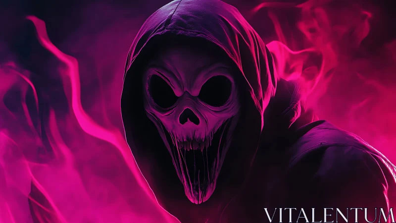 Hooded skeletal specter rendered with neon magenta volumetric fog
