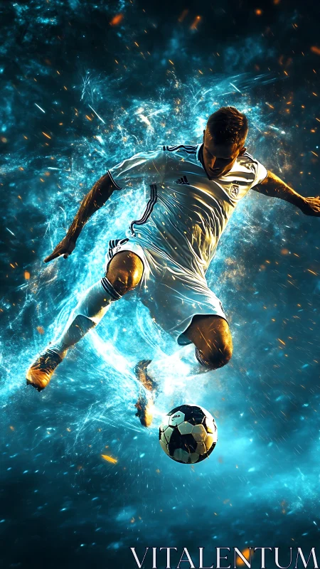 Blazing soccer hero launches a powerful midair kick