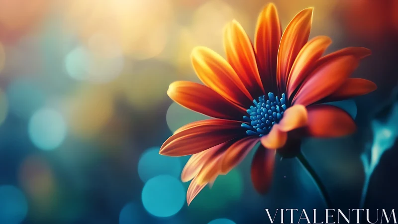 Orange Flower with Blue Center Against Soft Background.