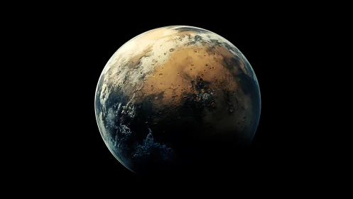 Planet with rugged craters glows against deep black space.